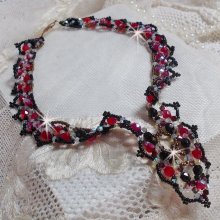 Ruby and Black necklace with Swarovski crystal facets and spinners